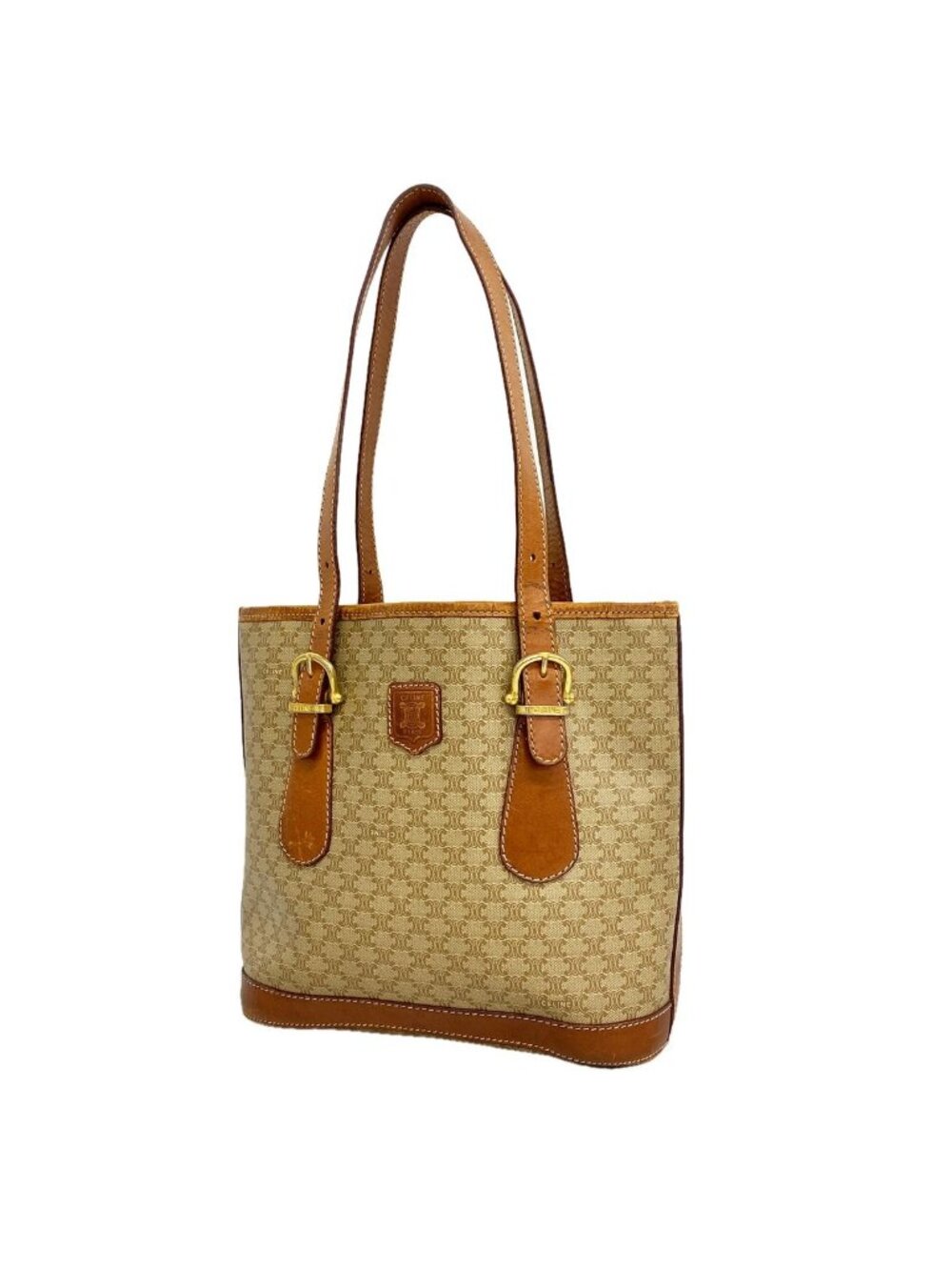 Celine Tote Bag Macadam Brown Beige Gold
